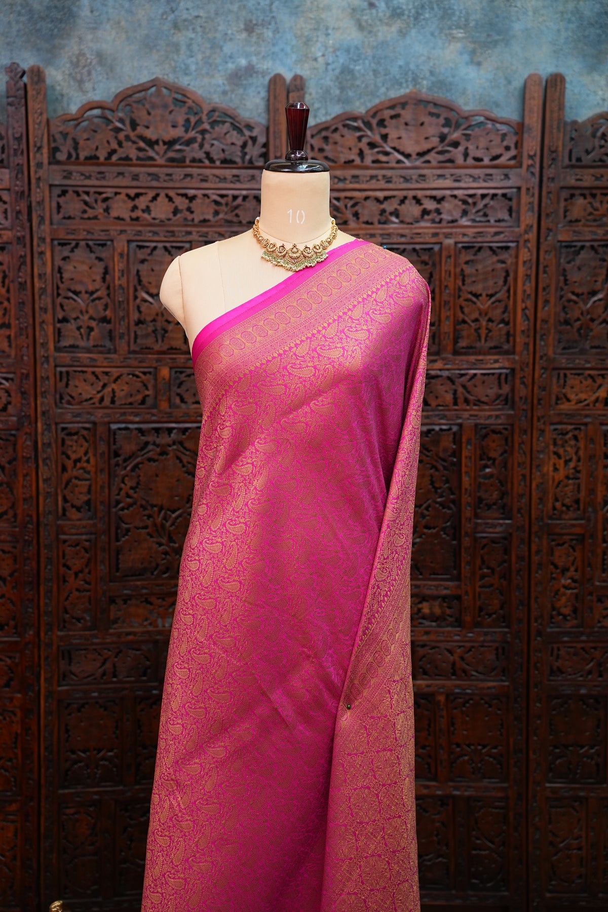Soft Banarasi Semi Silk Saree with Full Brocade Body – Pink & Antique Gold