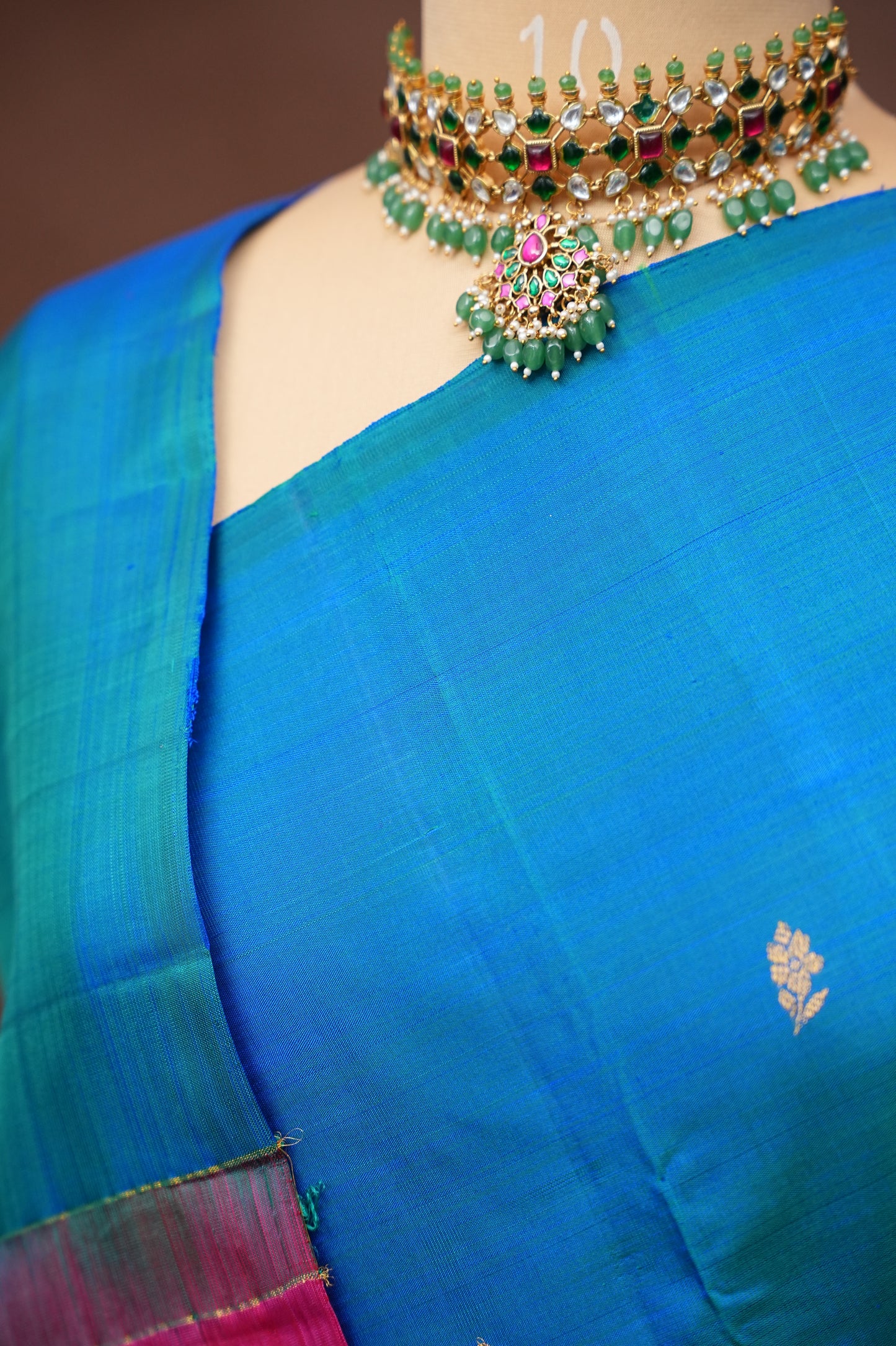 Dual Tone Blue & Pink Pure Kanchipuram Silk Saree with Rich Zari Work | Silk Mark Certified