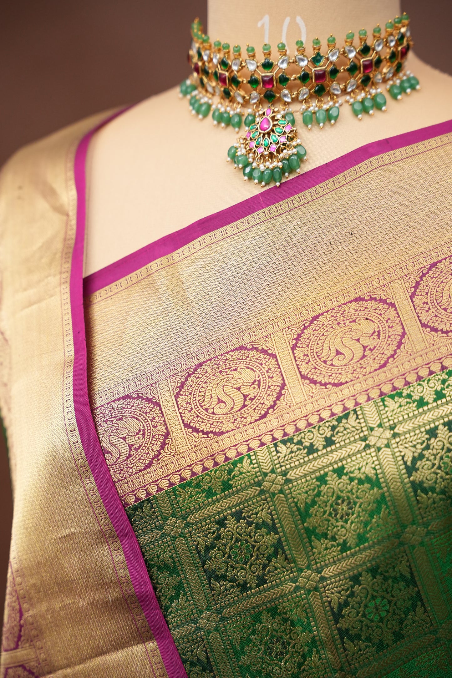 Bottle Green & Magenta Pure Kanchipuram Silk Saree|Silk Mark Certified