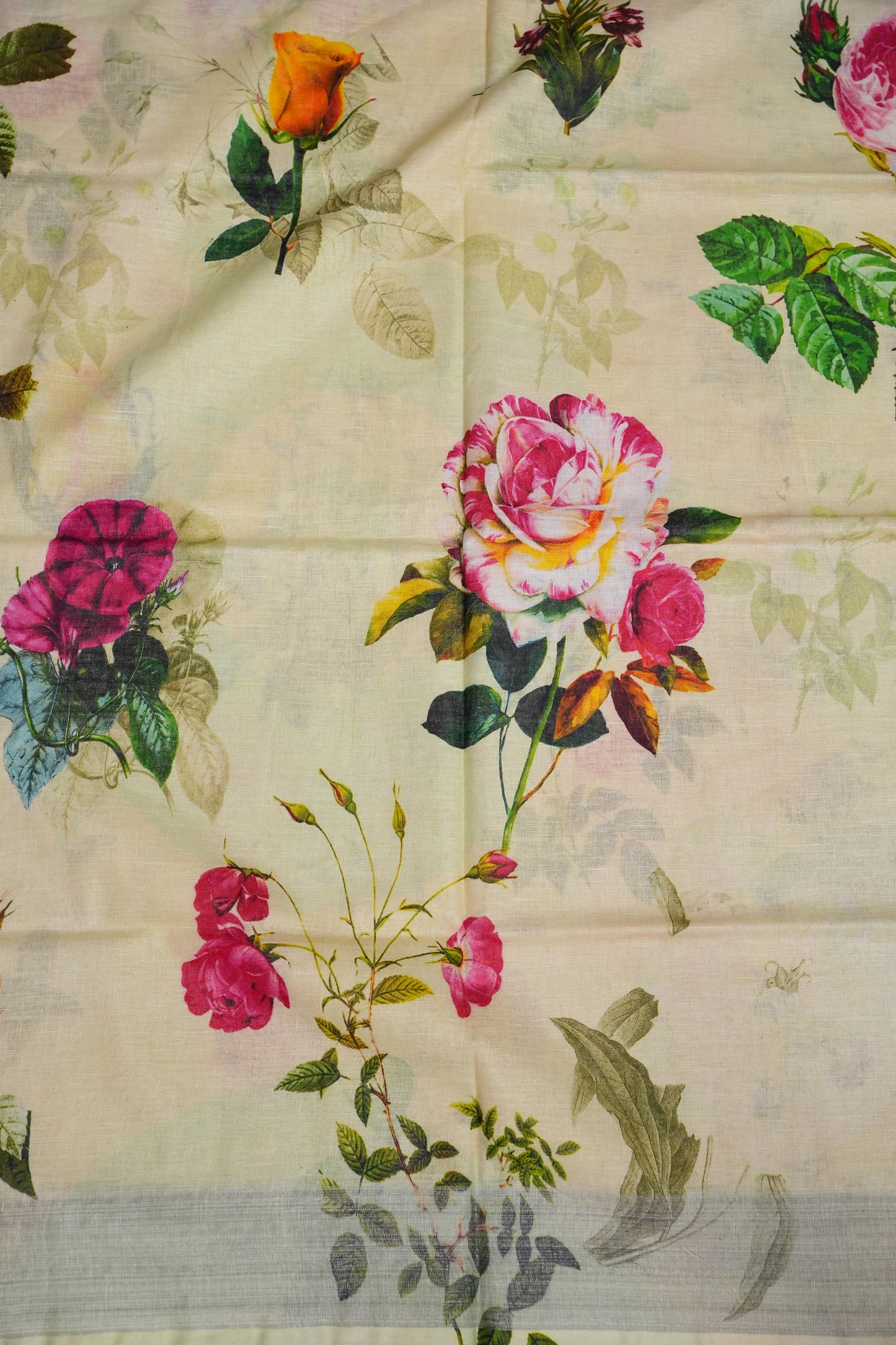 Digital Printed Pure Linen Saree - Beige