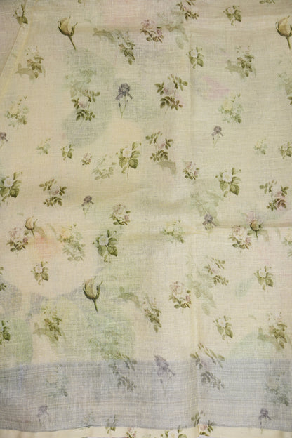 Digital Printed Pure Linen Saree - Beige