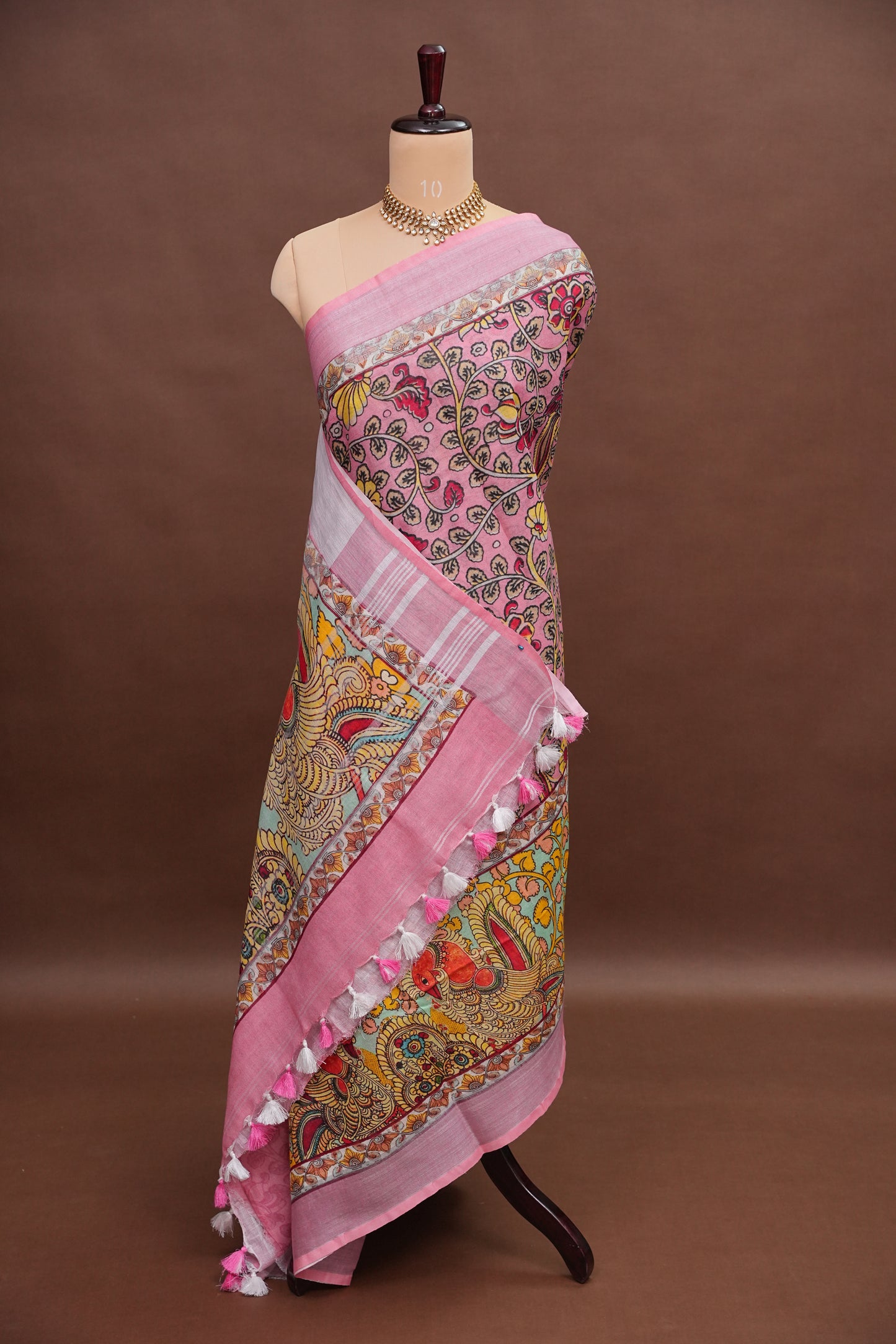Digital Printed Pure Linen Saree - Baby Pink