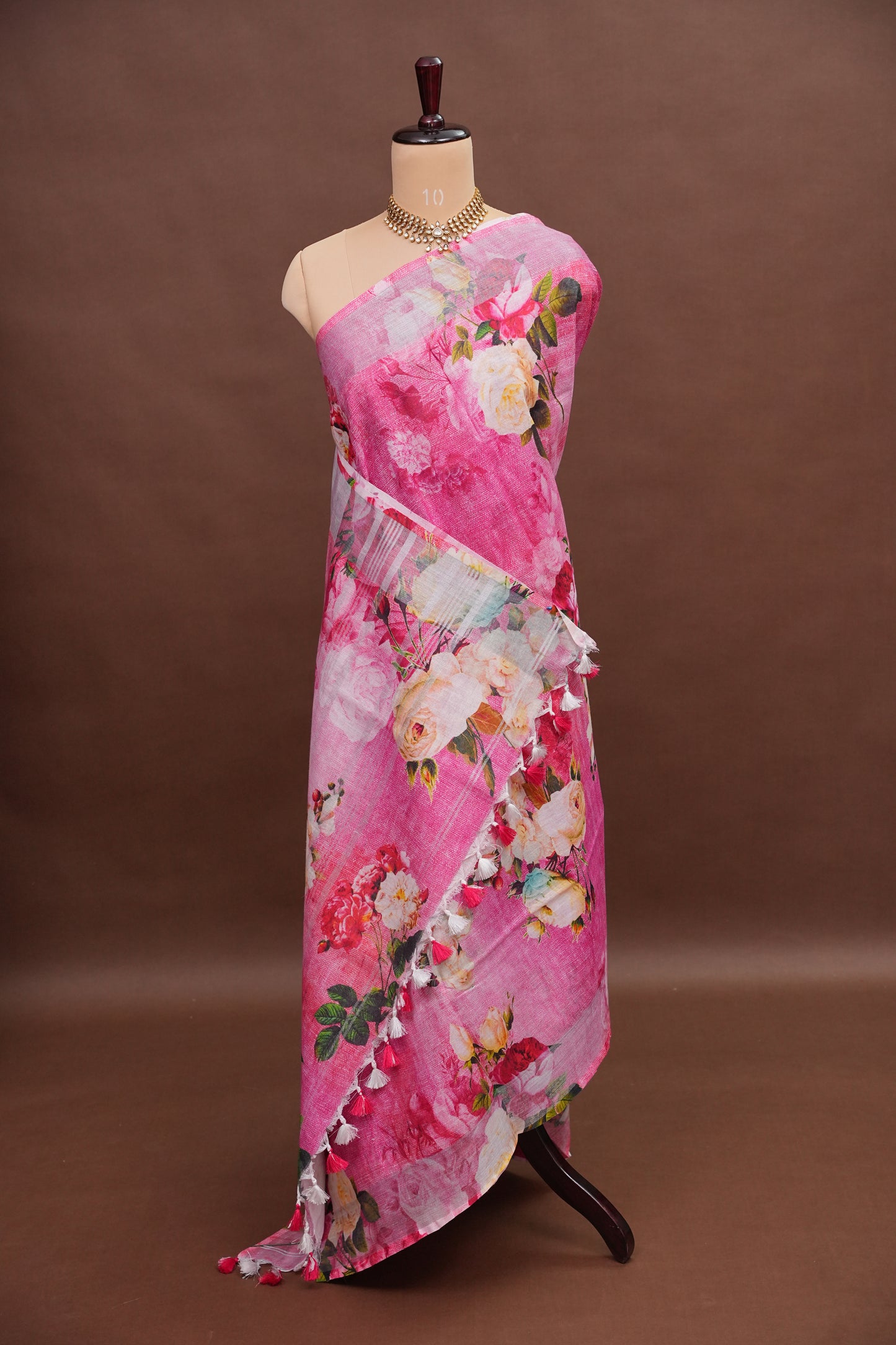 Digital Printed Pure Linen Saree - Pink