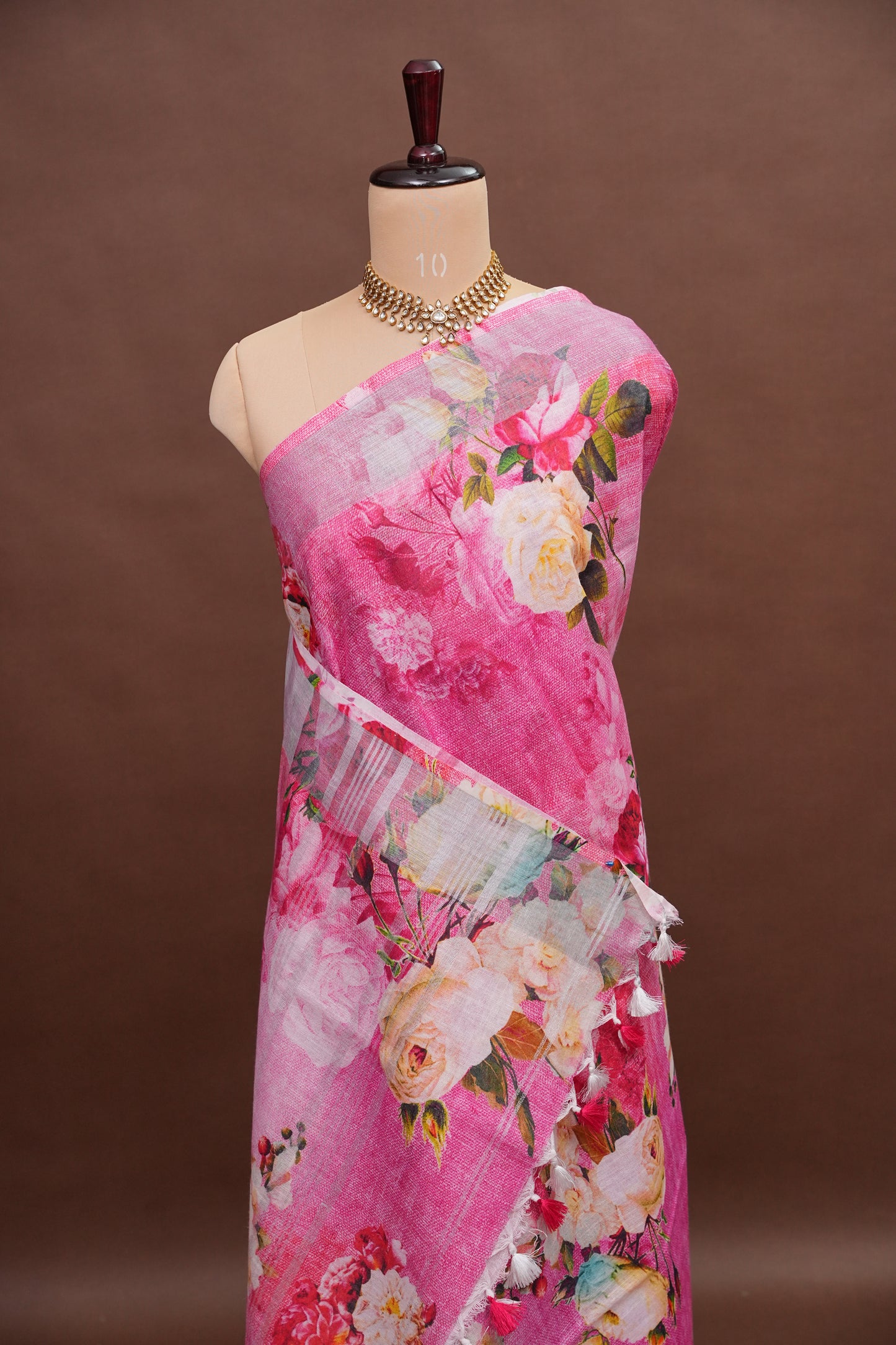 Digital Printed Pure Linen Saree - Pink