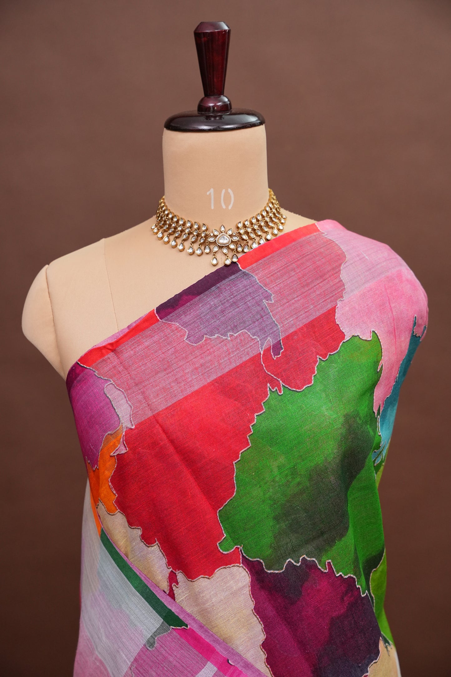 Digital Printed Pure Linen Saree - Multicolor
