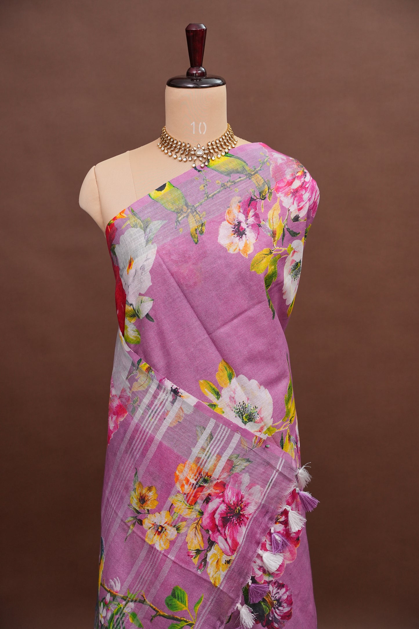 Digital Printed Pure Linen Saree - Pink