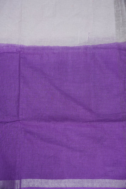 Hand Embroidery Pure Linen Saree With Tissue Border - Purple and White Ombre