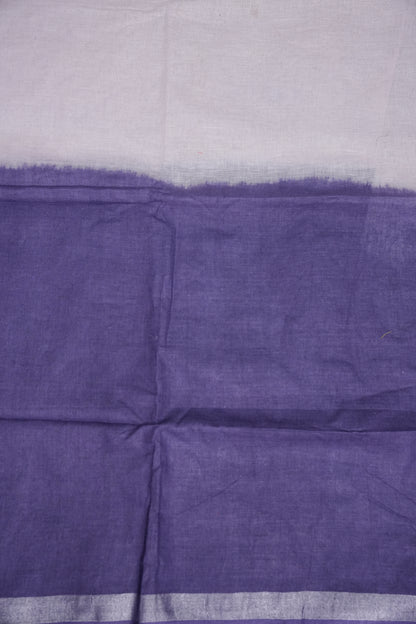 Hand Embroidery Pure Linen Saree With Tissue Border - Navy Blue and White Ombre