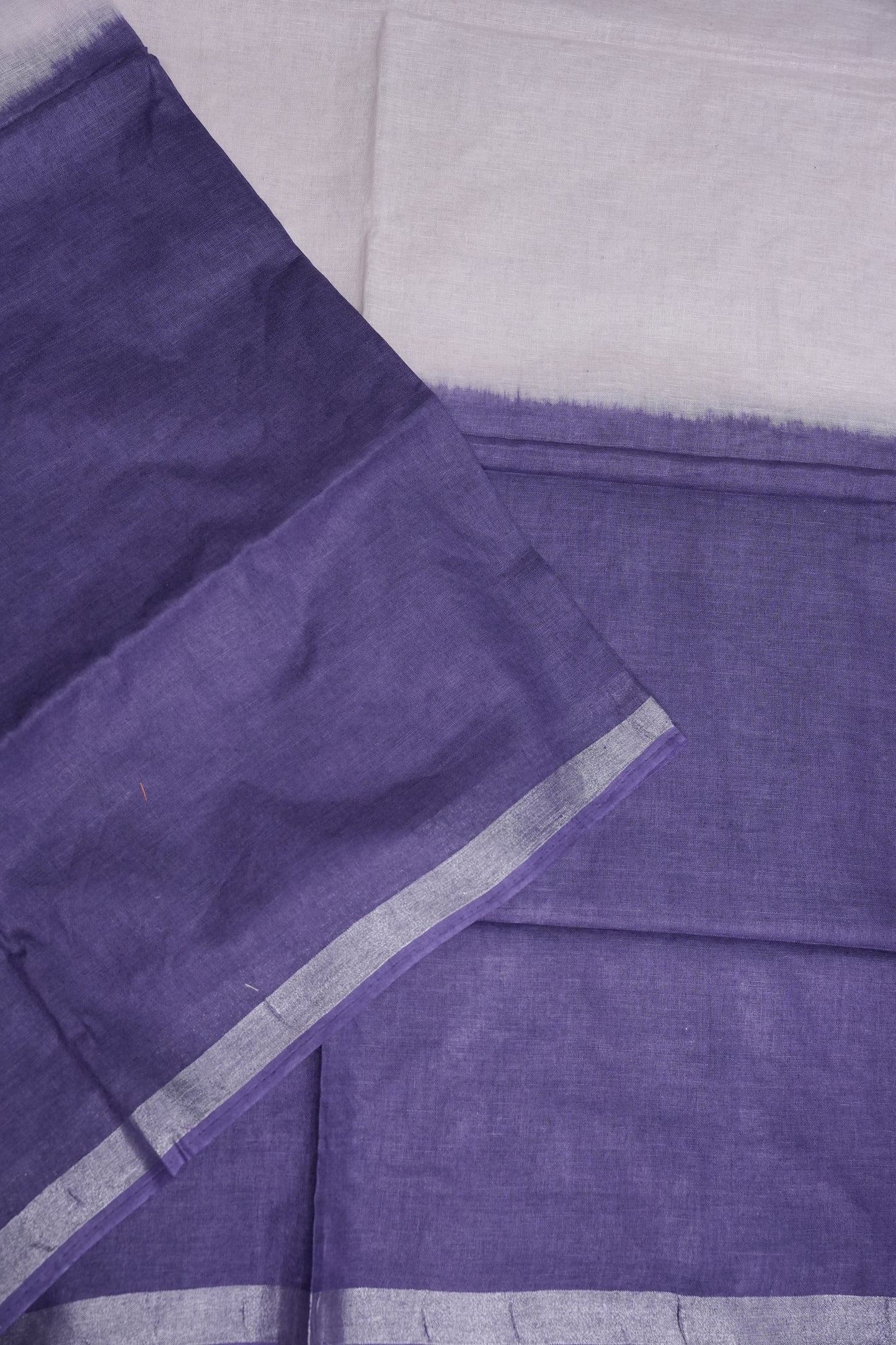 Hand Embroidery Pure Linen Saree With Tissue Border - Navy Blue and White Ombre