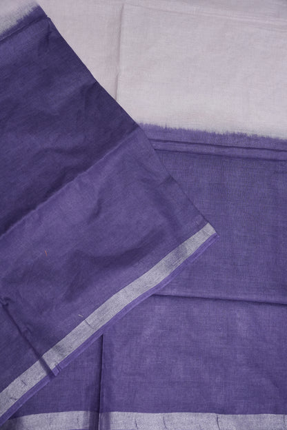 Hand Embroidery Pure Linen Saree With Tissue Border - Navy Blue and White Ombre
