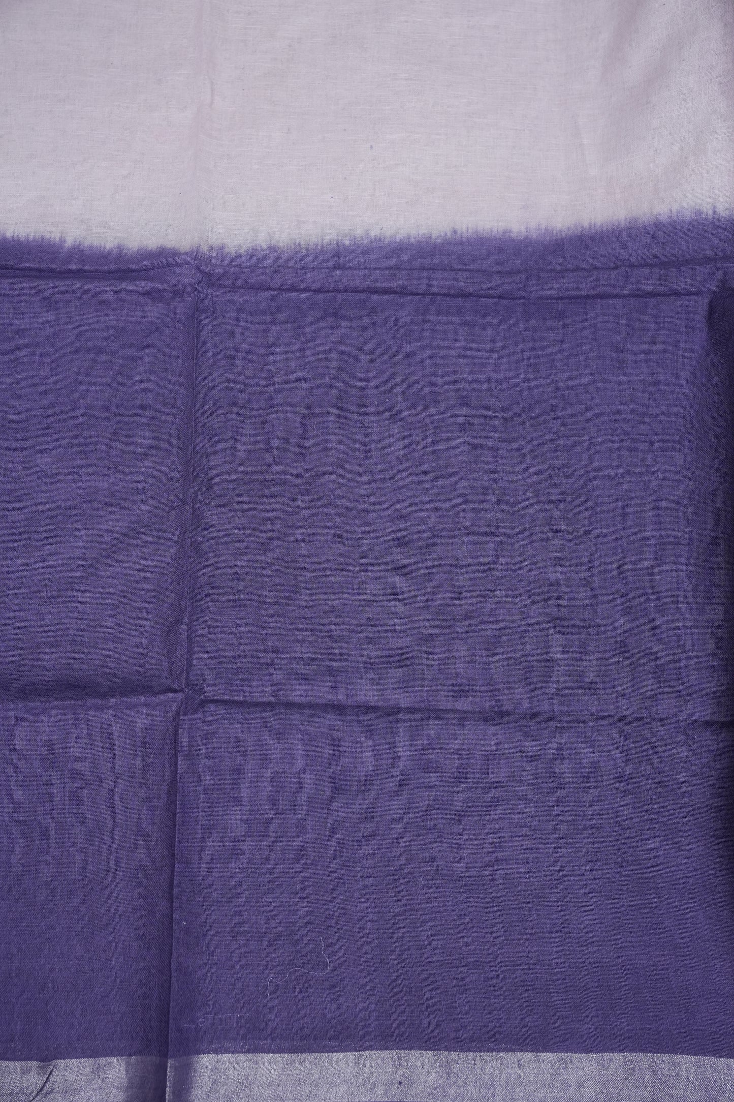 Hand Embroidery Pure Linen Saree With Tissue Border - Navy Blue and White Ombre
