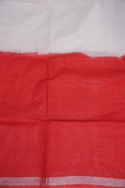 Hand Embroidery Pure Linen Saree With Tissue Border - Red and White Ombre
