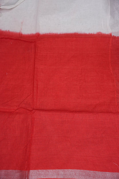Hand Embroidery Pure Linen Saree With Tissue Border - Red and White Ombre