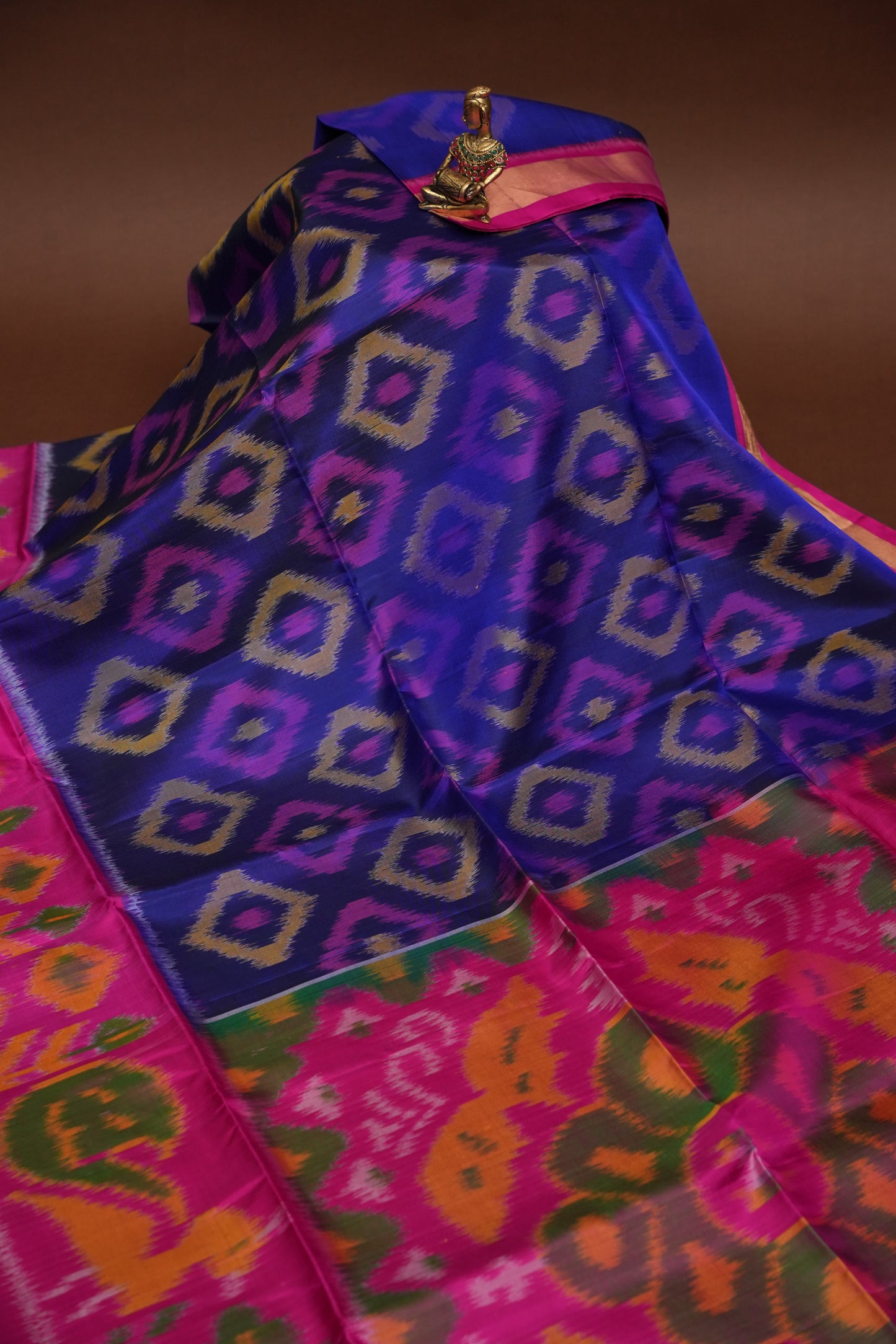 Pure Ikkat Soft Silk Saree – Royal Blue & Pink