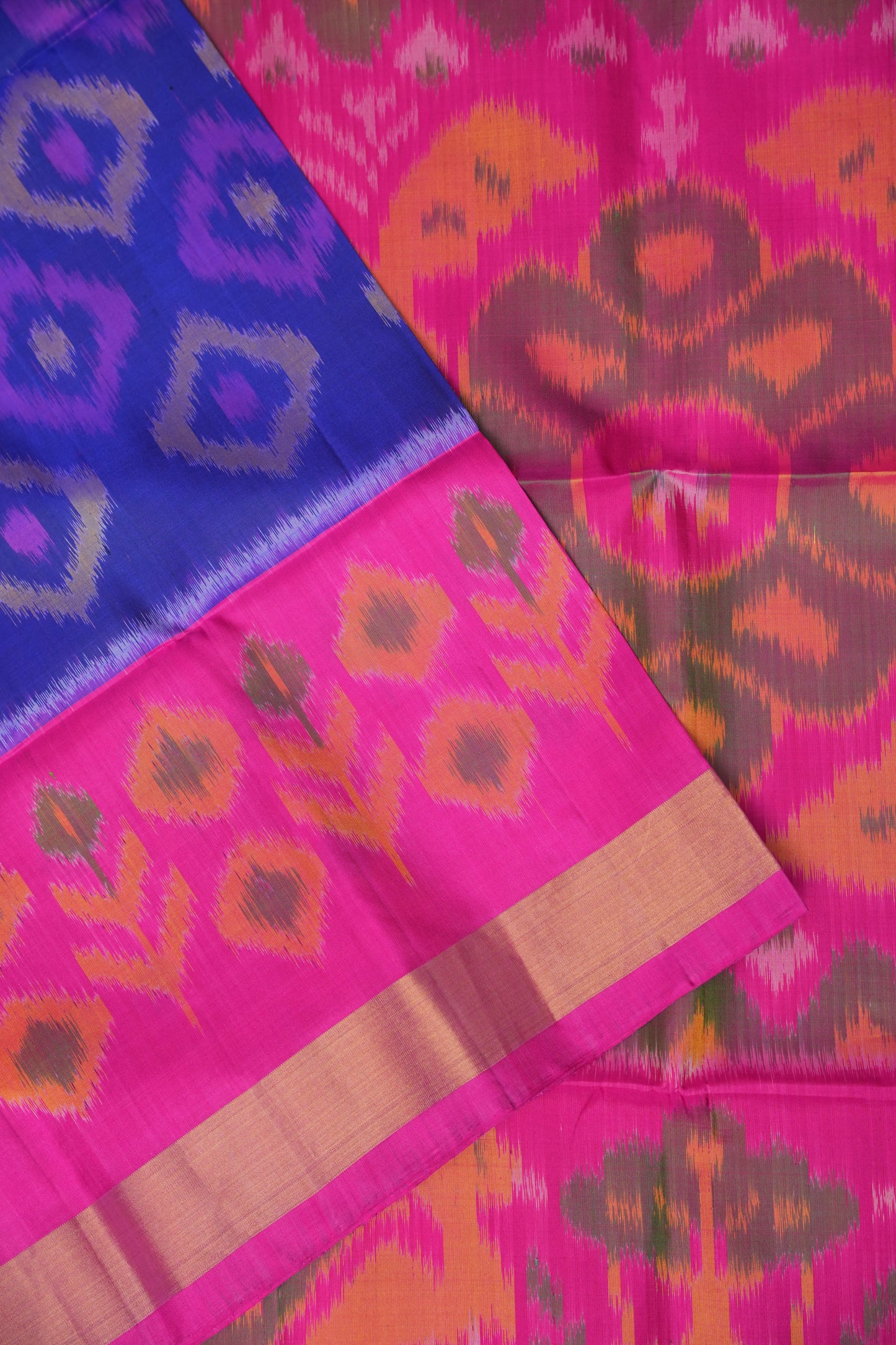 Pure Ikkat Soft Silk Saree – Royal Blue & Pink