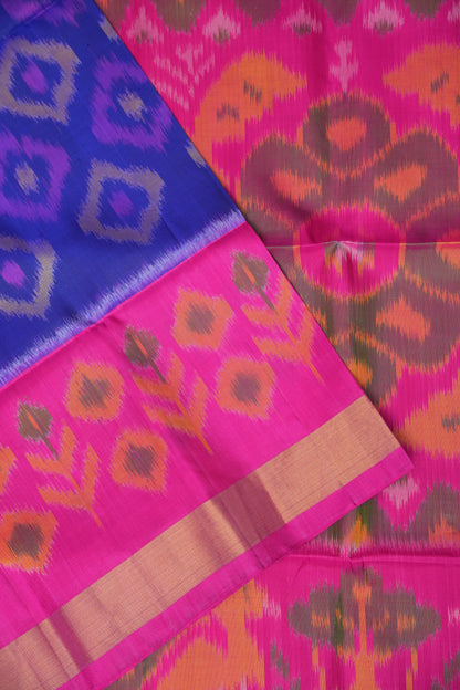 Pure Ikkat Soft Silk Saree – Royal Blue & Pink