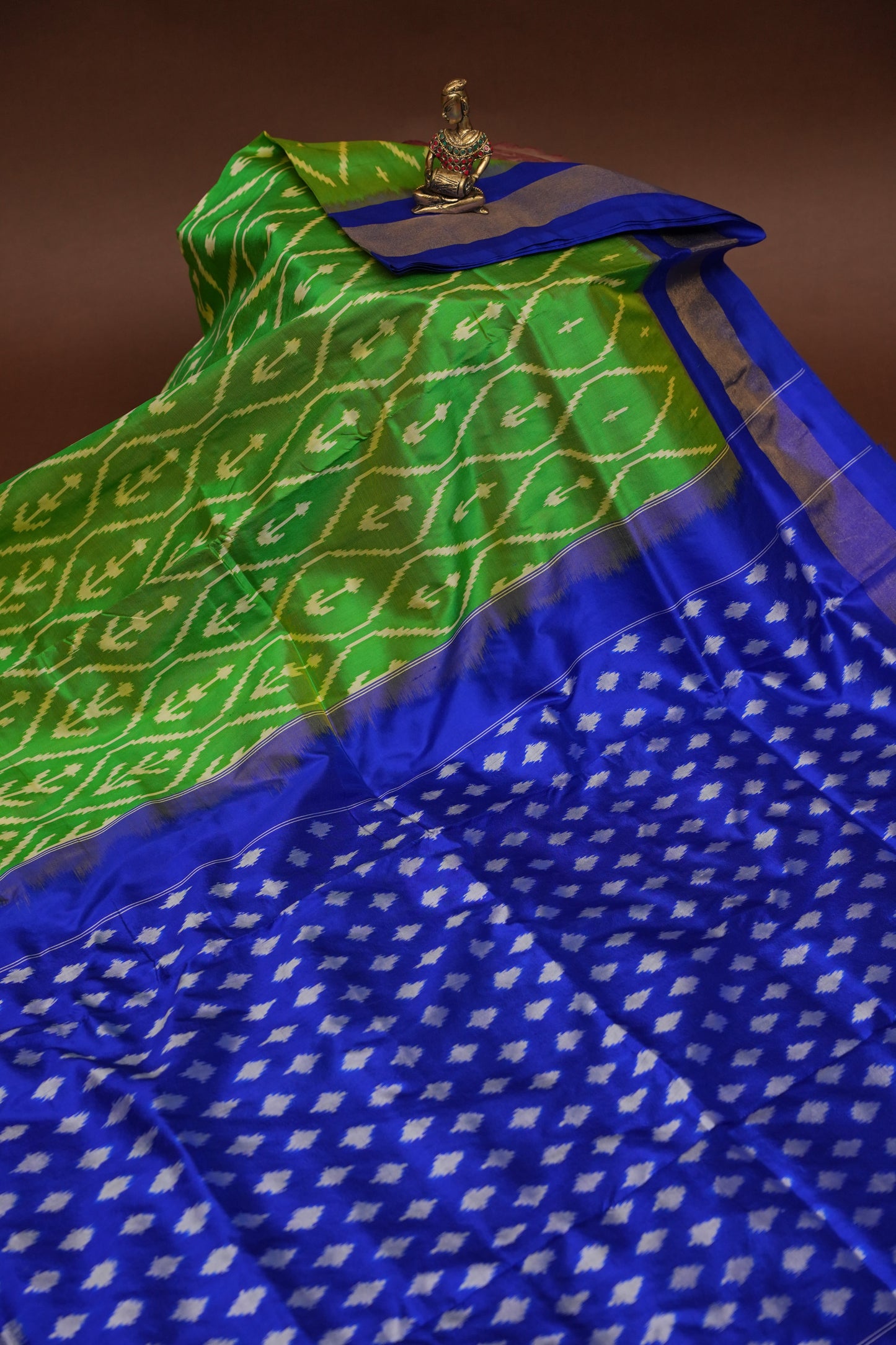 Pure Ikkat Soft Silk Saree - Green & Blue