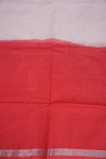 Hand Embroidery Pure Linen Saree with Tissue Border - Red & White Ombre