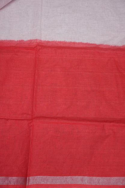 Hand Embroidery Pure Linen Saree with Tissue Border - Red & White Ombre