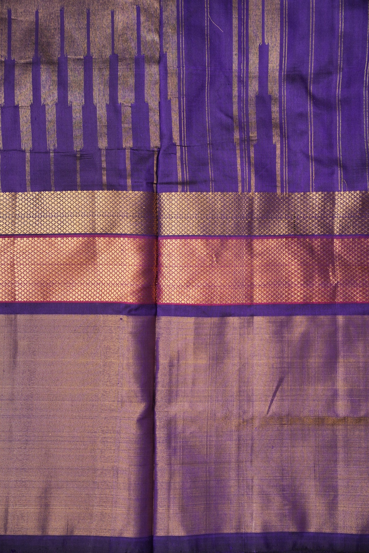 Pure Ikkat Soft Silk Saree - Ivory & Deep Purple