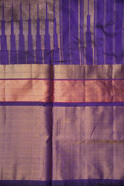 Pure Ikkat Soft Silk Saree - Ivory & Deep Purple