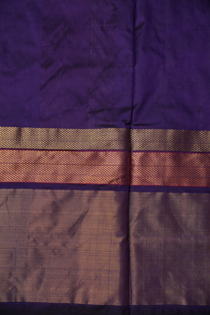 Pure Ikkat Soft Silk Saree - Ivory & Deep Purple