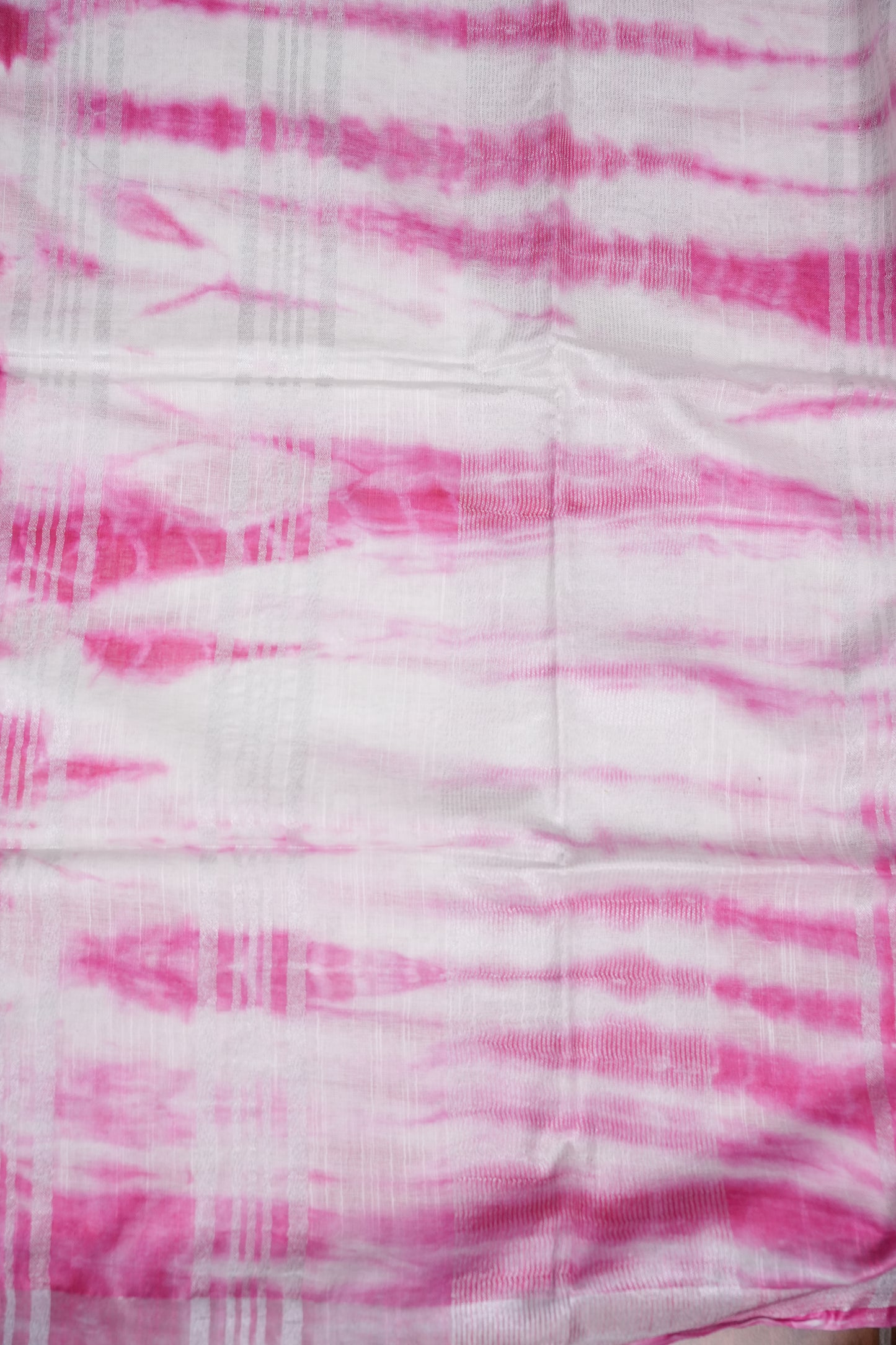 Pure Linen Shibori Print Saree - White & Pink