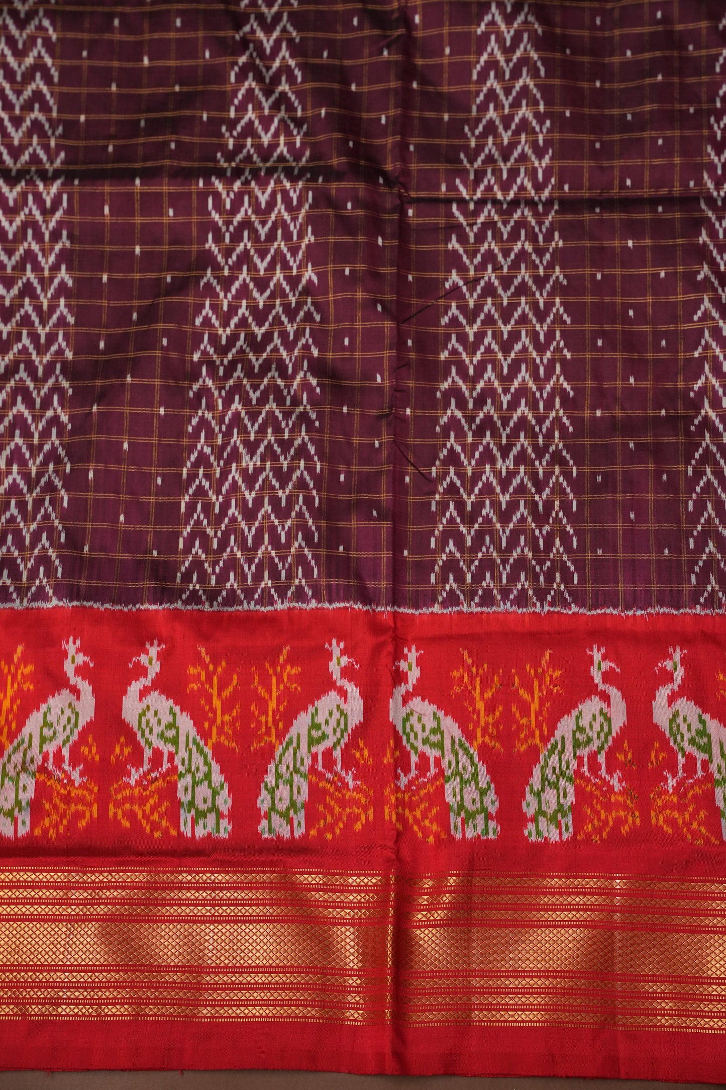 Pure Ikkat Soft Silk Saree - Coffee with Red