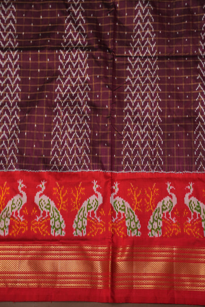 Pure Ikkat Soft Silk Saree - Coffee with Red