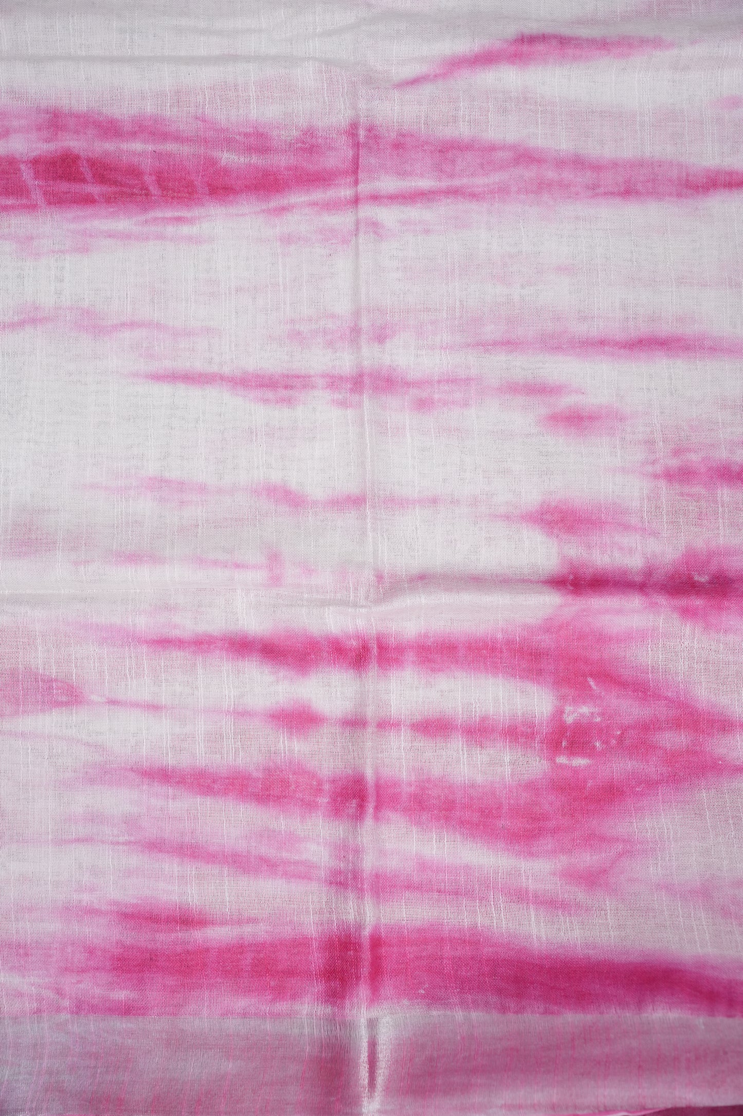 Pure Linen Shibori Print Saree - White & Pink