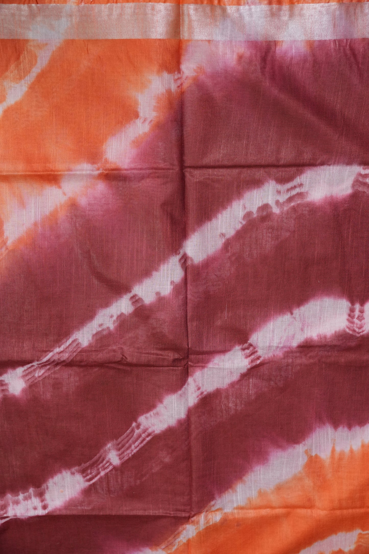 Pure Linen Shibori Print Saree - Orange & Maroon