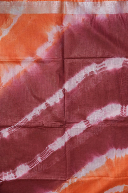 Pure Linen Shibori Print Saree - Orange & Maroon