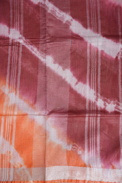 Pure Linen Shibori Print Saree - Orange & Maroon