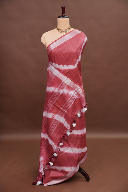 Pure Linen Shibori Print Saree - Maroon