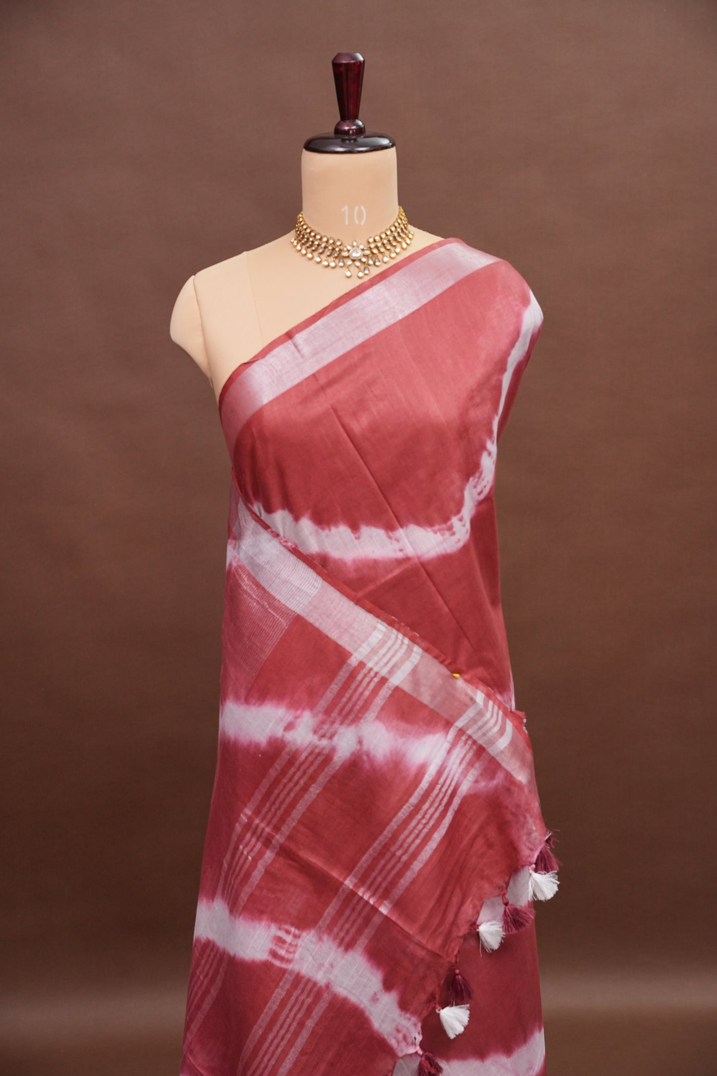 Pure Linen Shibori Print Saree - Maroon