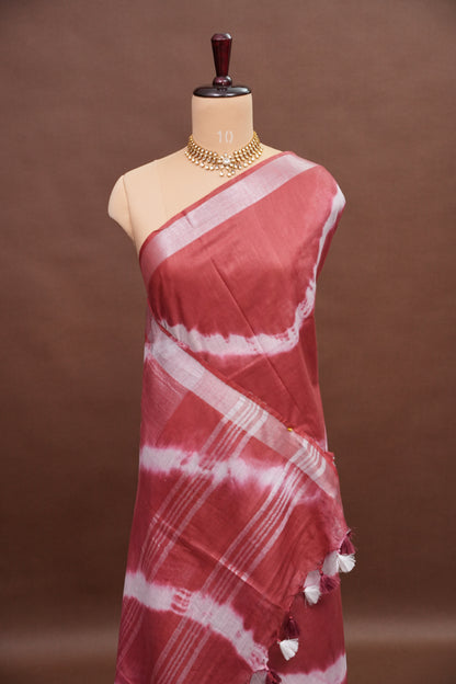 Pure Linen Shibori Print Saree - Maroon
