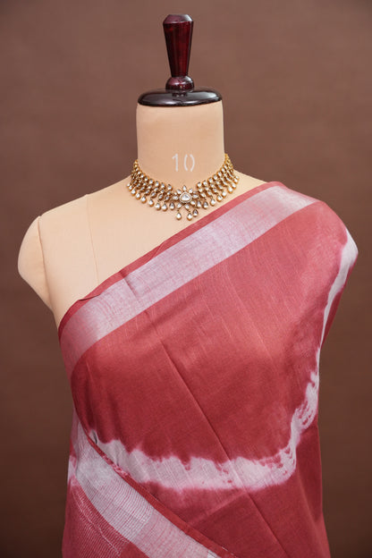Pure Linen Shibori Print Saree - Maroon