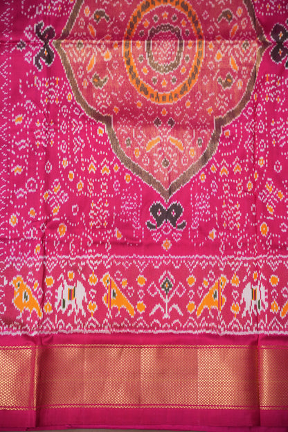 Pure Ikkat Soft Silk Saree - Teal Blue & Rani Pink