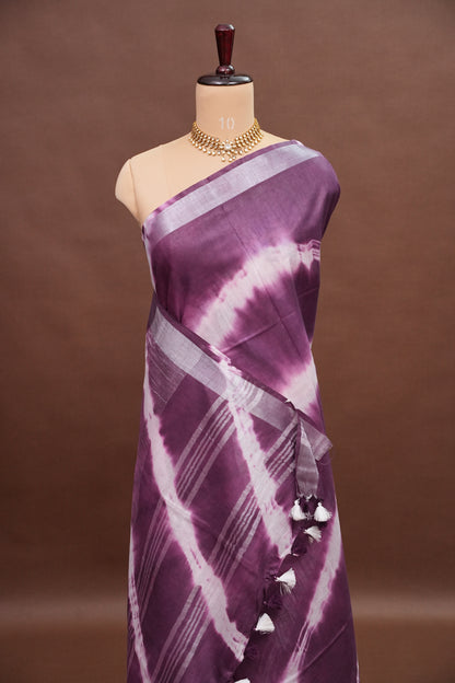 Pure Linen Shibori Print Saree - Wine