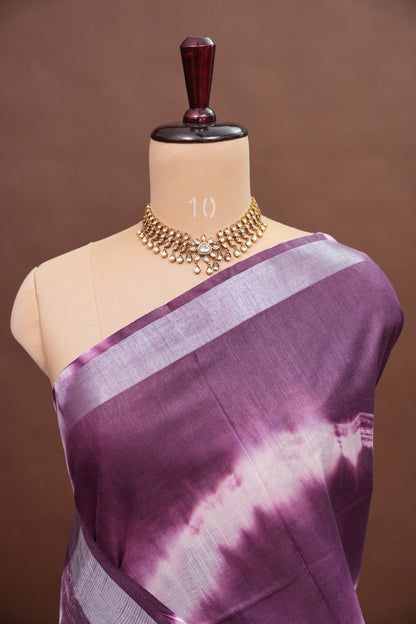 Pure Linen Shibori Print Saree - Wine