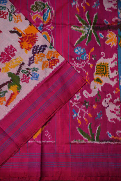Pure Ikkat Soft Silk Saree -  Pink with Multicolour