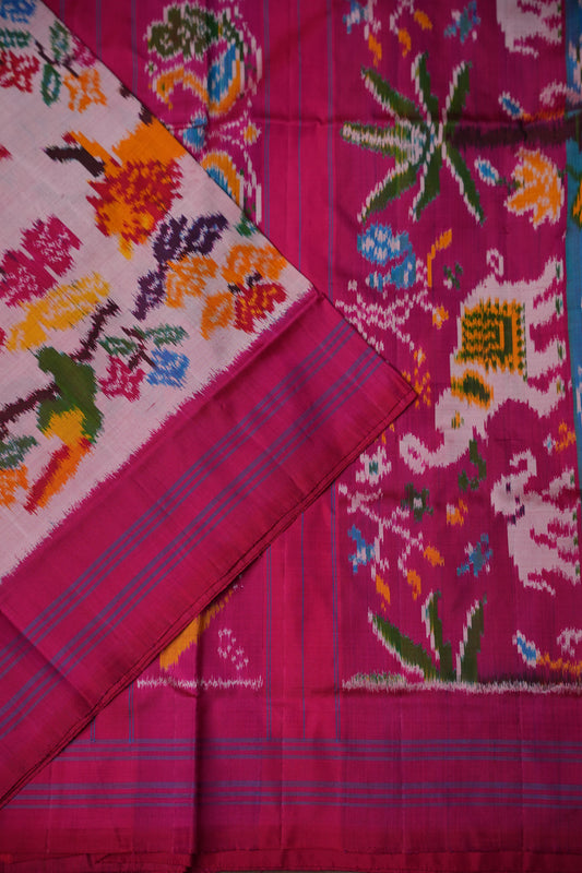 Pure Ikkat Soft Silk Saree -  Pink with Multicolour