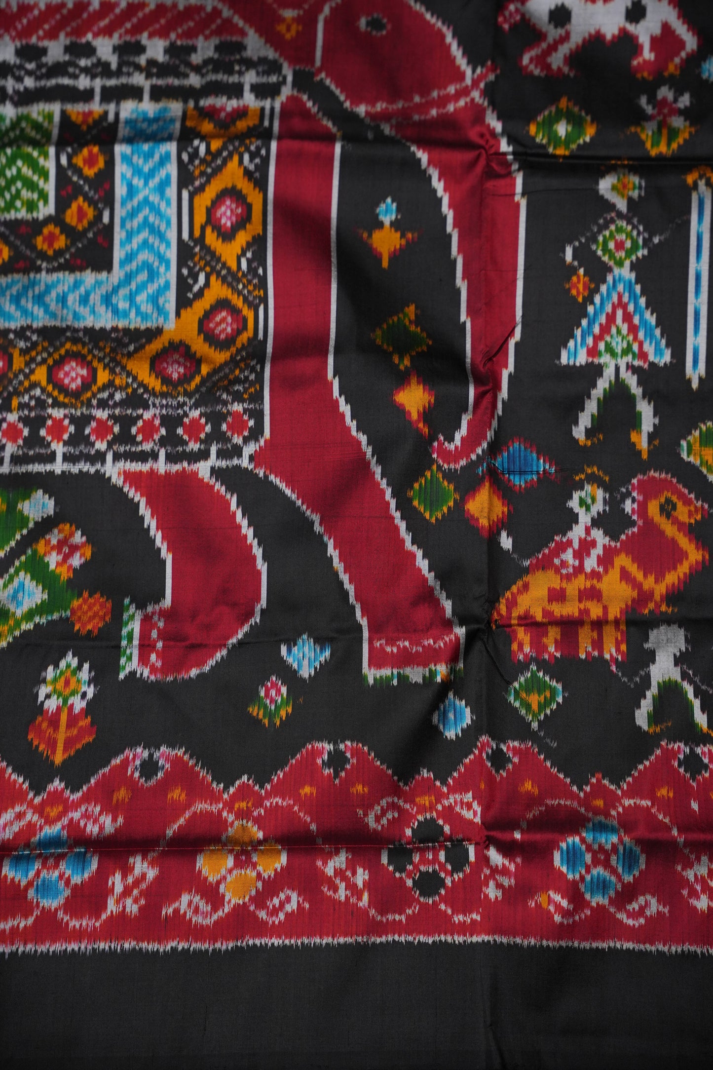 Pure Ikkat Soft Silk Saree - Black with Multicolour