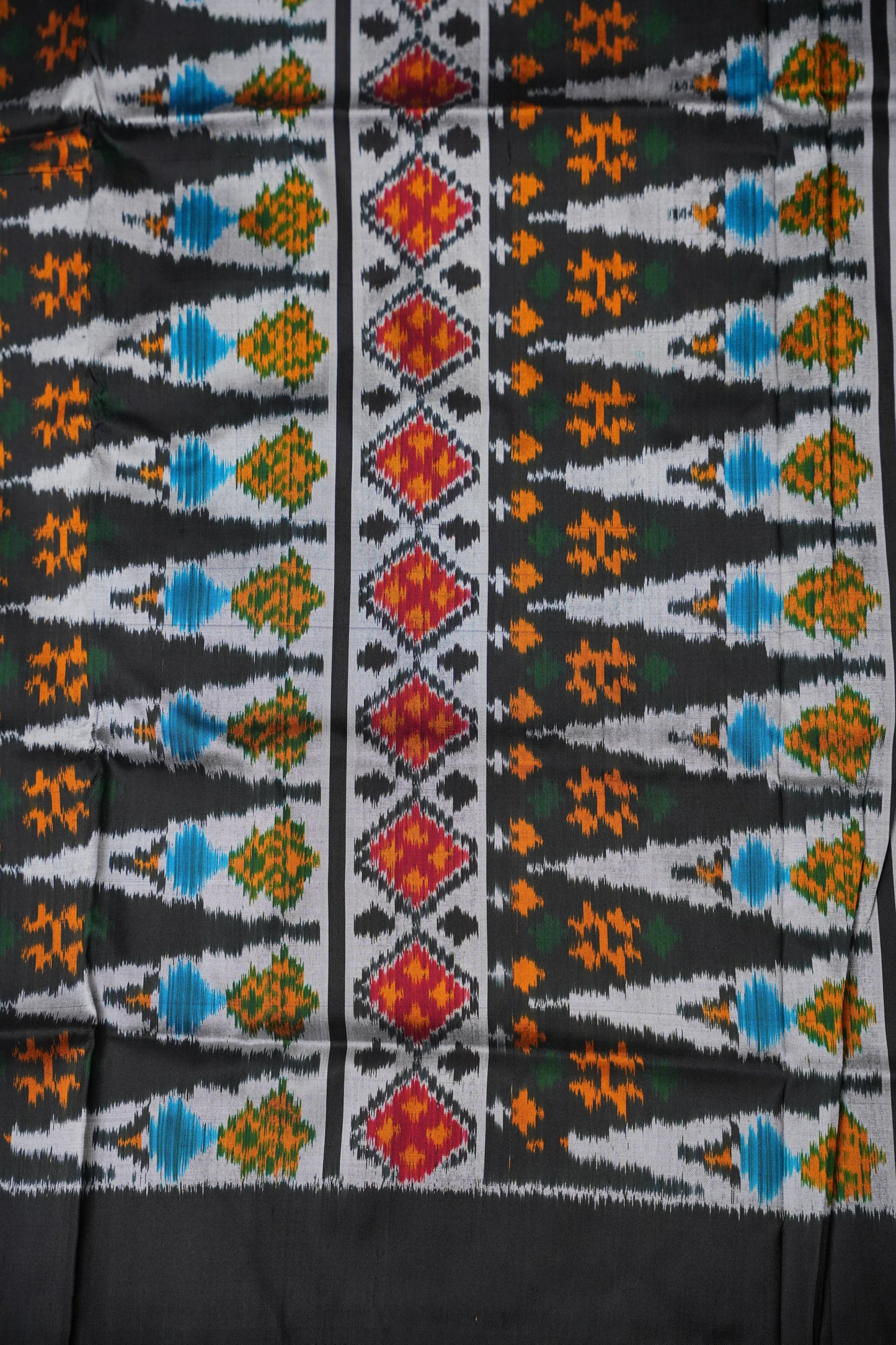 Pure Ikkat Soft Silk Saree - Black with Multicolour