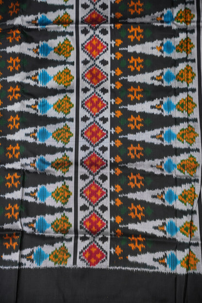 Pure Ikkat Soft Silk Saree - Black with Multicolour