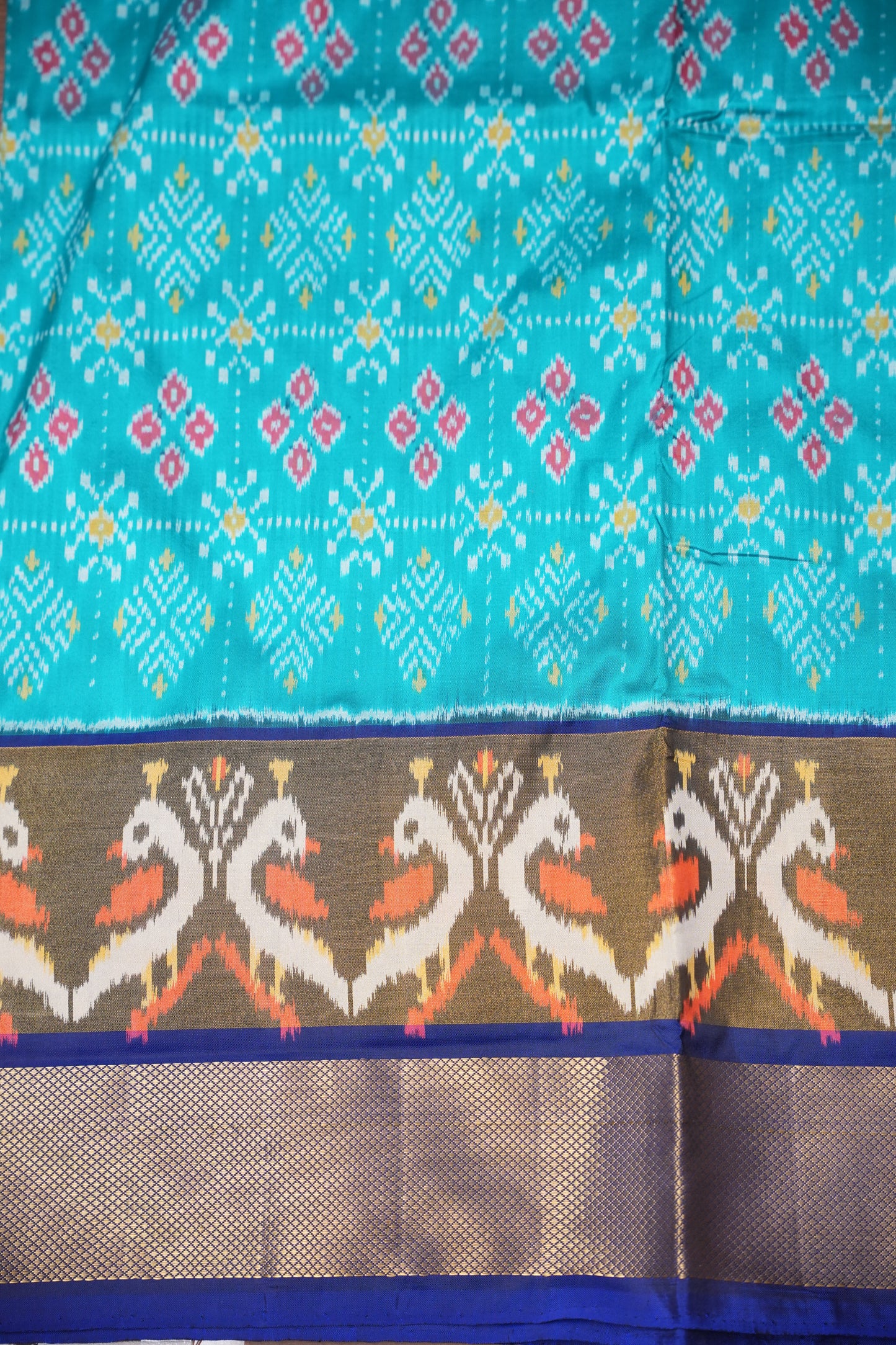 Pure Ikkat Soft Silk Saree - Teal Blue & Royal Blue