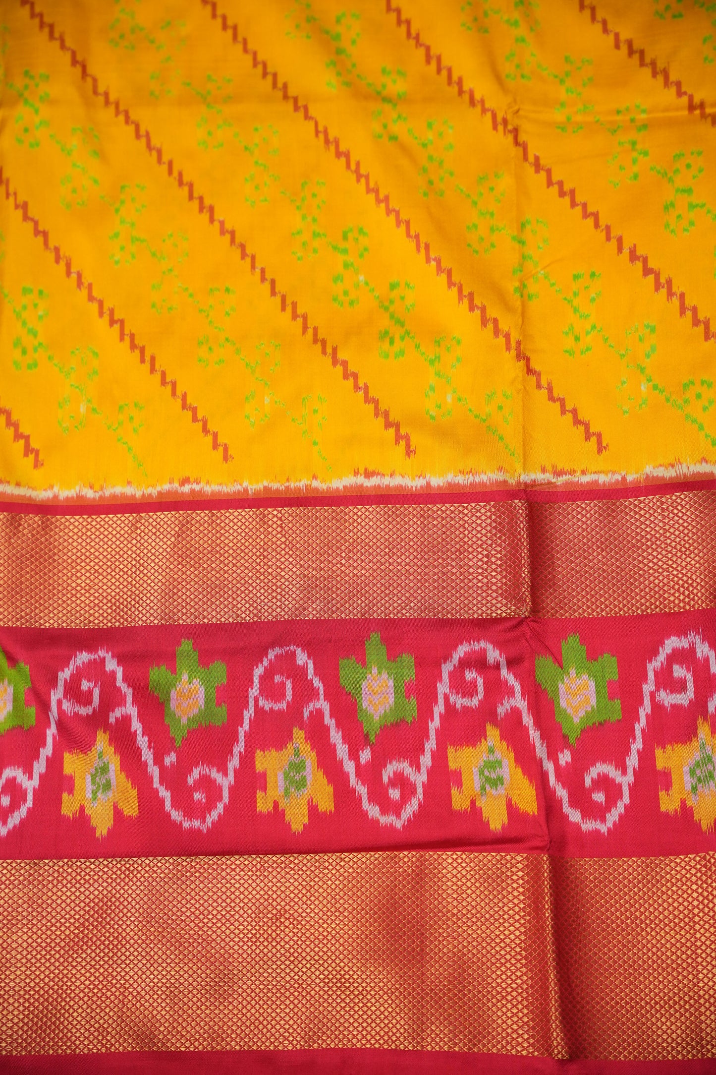 Pure Ikkat Soft Silk Saree - Yellow & Red