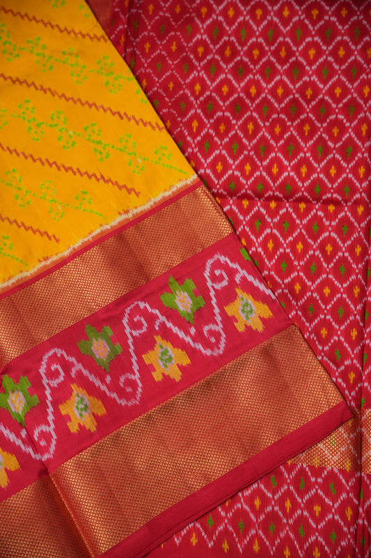Pure Ikkat Soft Silk Saree - Yellow & Red