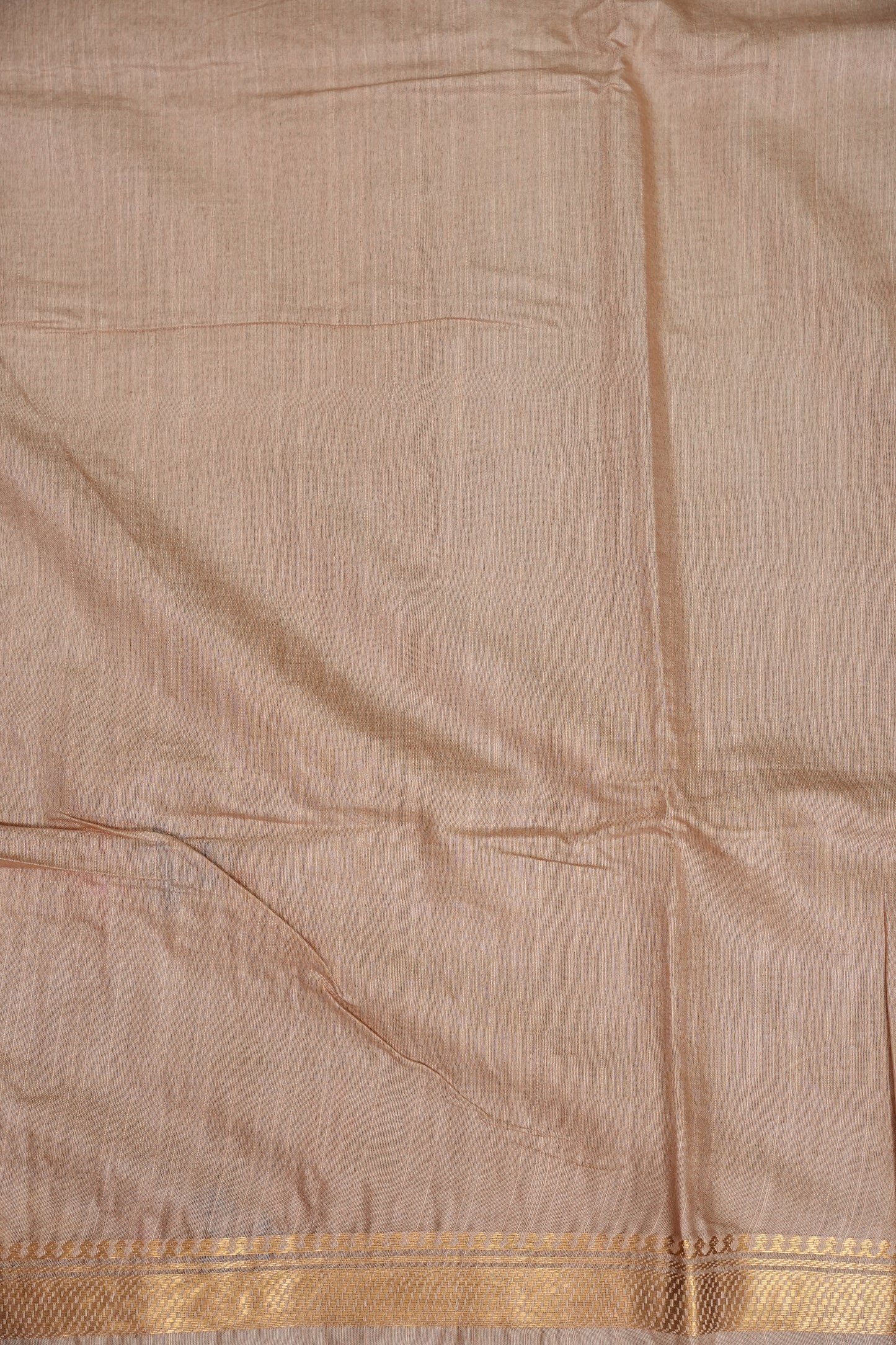 Hand Embroidery Pure Linen Silk Saree With Gold Zari Border - Beige Nude Shade