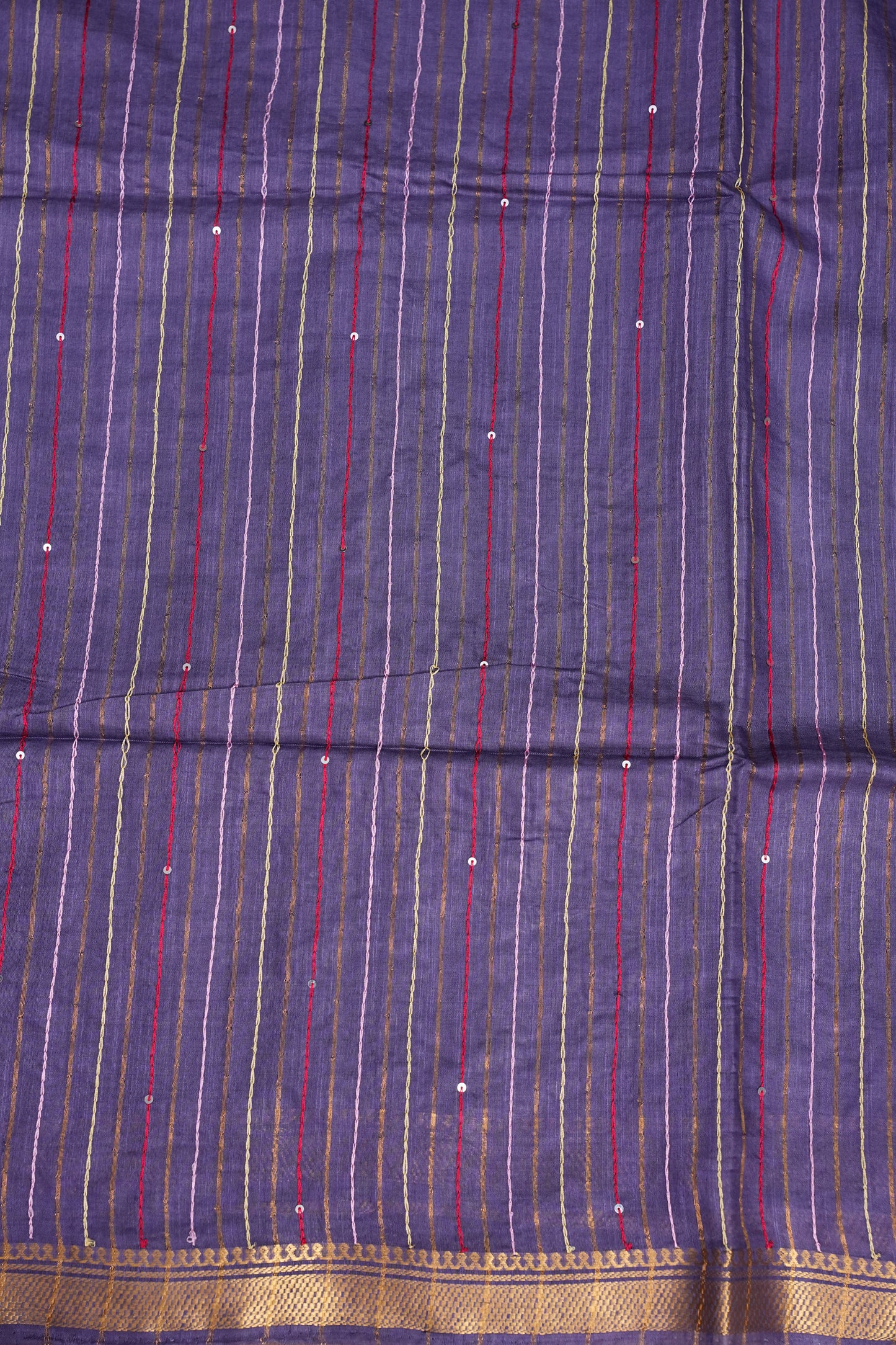 Hand Embroidery Pure Linen Silk Saree With Gold Zari Border - Smoky Lavender Purple
